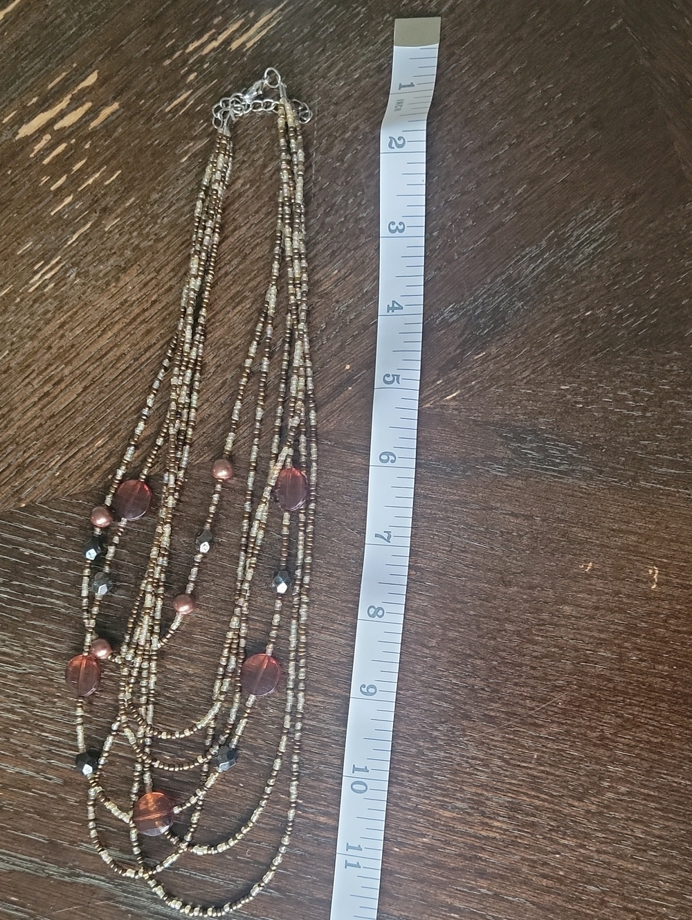 Multi-Strand Beaded Necklace in Brown and Gold